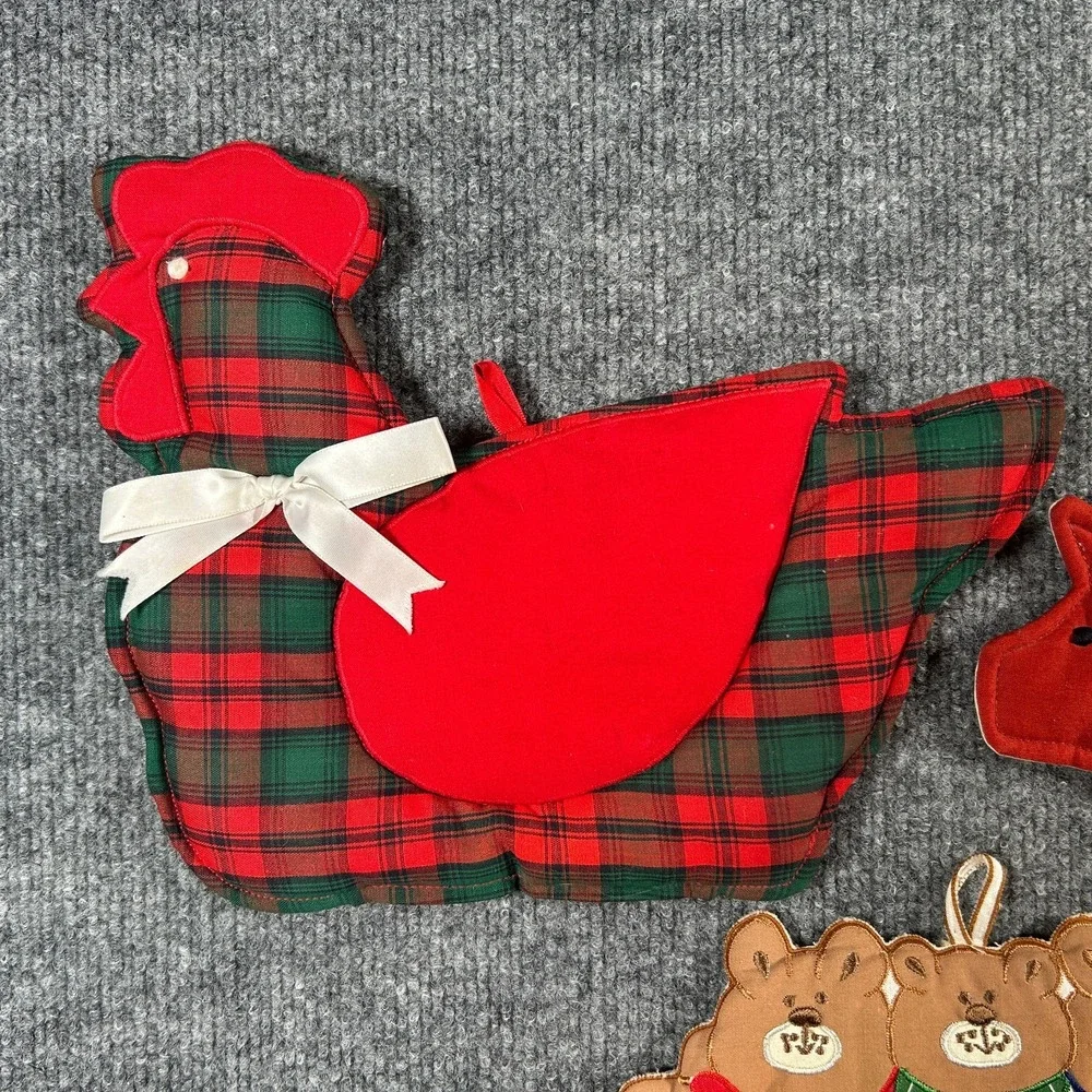 Grandmacore Vintage Farm Pot Holder Chicken Pig Quilted Lot 3 Cottage Christmas
